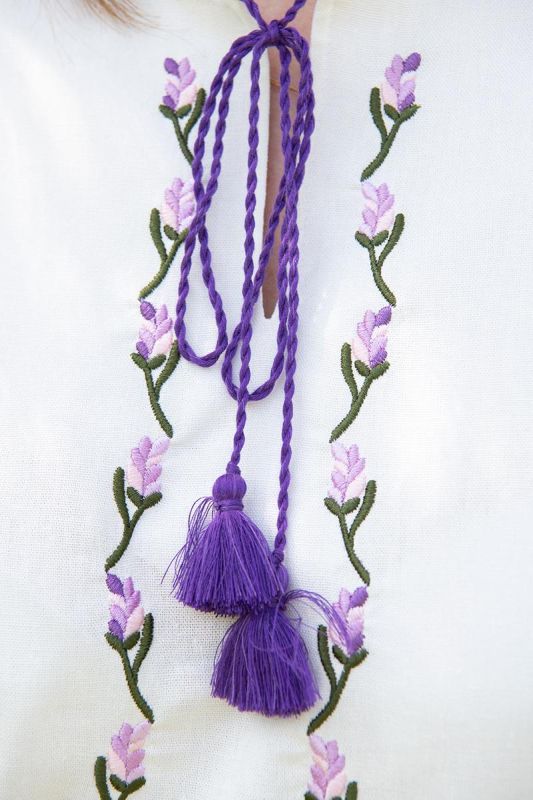 Вишиванка жіноча лляна з ніжними квітами 7020411 льон  (S)84 молочна