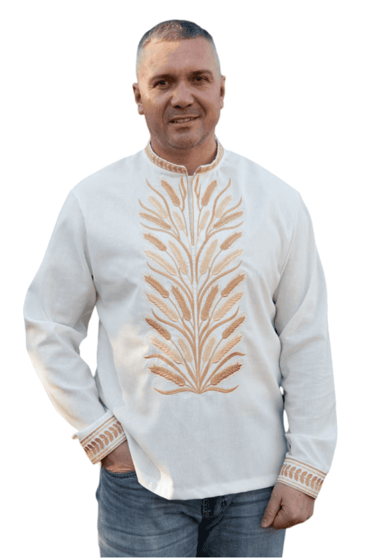 Вишиванка чоловіча Колоски пшениці 101234 льон  (3XL)120 молочна