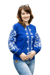 Лляна вишиванка жіноча Пташки на квітах  3020411 льон (S)84 синя