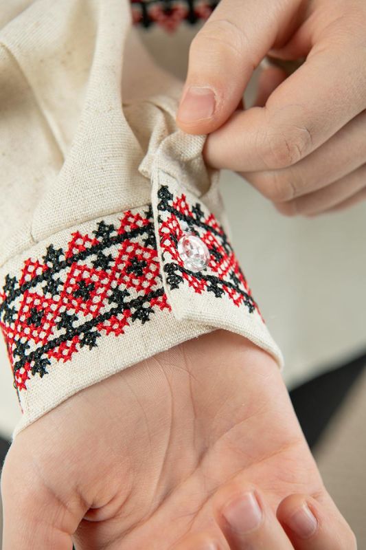 Вишиванка для хлопчика лляна Українські традиції з червоно-чорним орнаментом 73601234 льон 122см натуральний колір