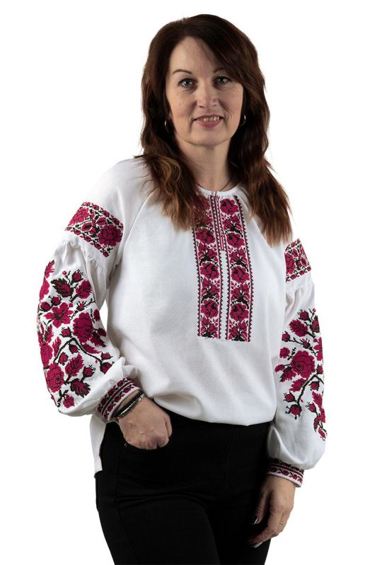 Вишиванка жіноча лляна Червоні Троянди 654020411 льон (2XL)112-116 біла