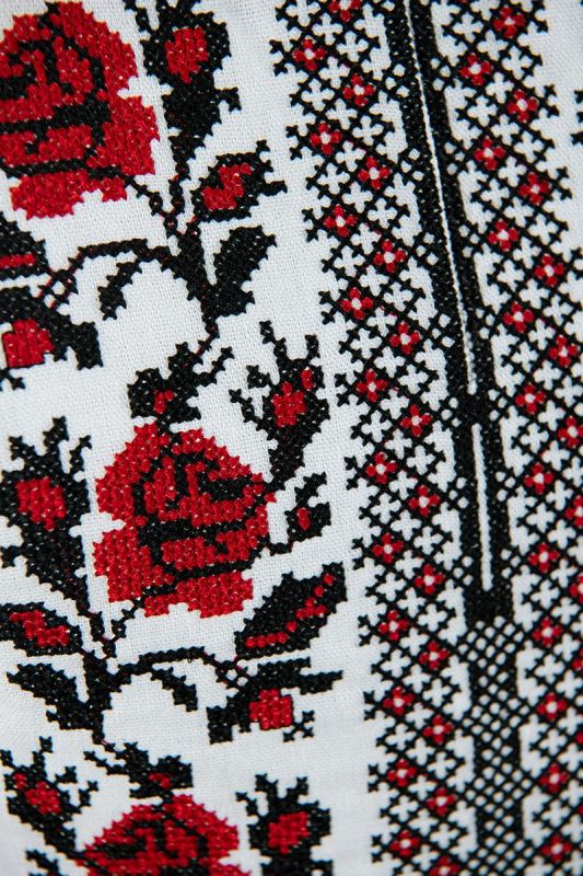 Вишиванка блузка лляна для дівчинки орнамент з трояндами 515050411 льон 140см біла