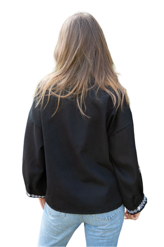 Блузка-сорочка жіноча лляна з вишивкою Герб Колосок Соняшник 258020411 льон (M)88-92 чорна