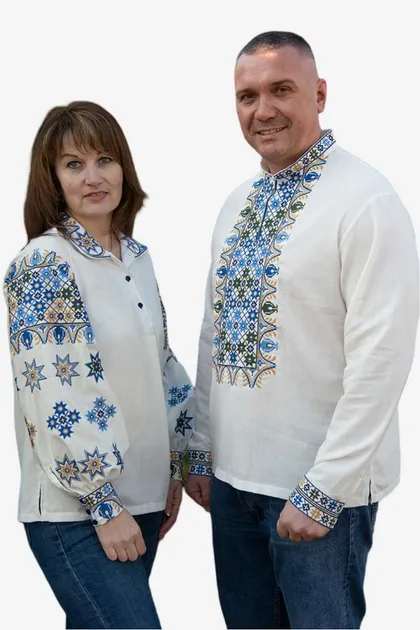 Парні вишиванки жіноча і чоловіча Святкові 1658020411 льон (М)88-92 молочні