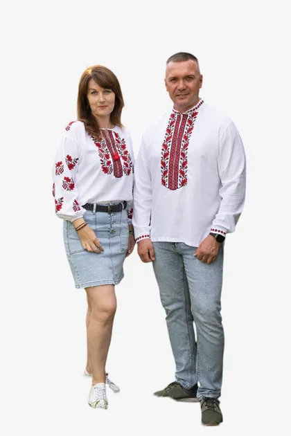 Вишиванки парні лляні жіноча і чоловіча Дуб і Калина 8658020411 льон (L)96-100 білі