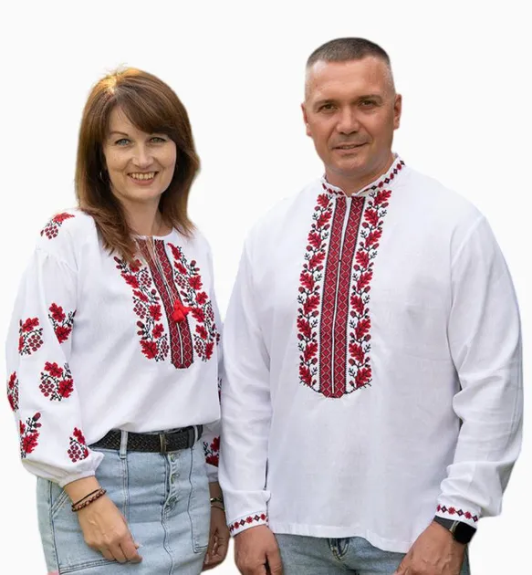 Вишиванки парні лляні жіноча і чоловіча Дуб і Калина 8658020411 льон (L)96-100 білі