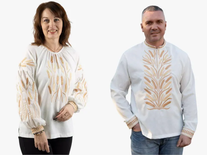 Вишиванки парні лляні жіноча і чоловіча Колоски 5658020411 льон (2XL)112-116 молочні