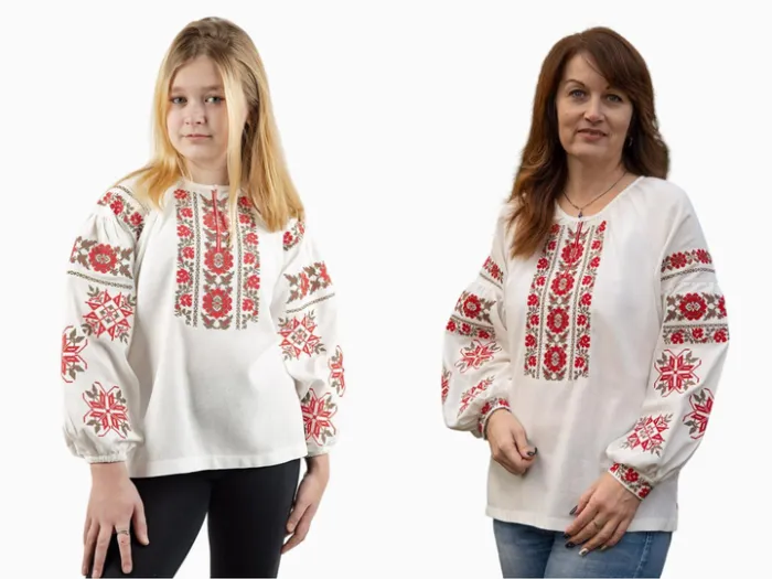 Вишиванки мама і дочка Класичні сімейні парні 28020411 льон жіноча (М)88-92 для дівчинки 134см молочні