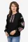 Вишиванки сімейні для мами і доньки Рожево-бузкові квіти парні 58020411 льон жіноча (М)92 для дівчинки 158см чорні