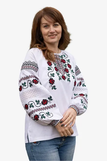Вишиванки сімейні для мами і доньки Квіти парні 48020411 льон жіноча (М)88-92 для дівчинки 158см білі