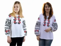 Сімейні вишиванки мама і дочка Калина парні 38020411 льон жіноча (М)88-92 для дівчинки 152см білі