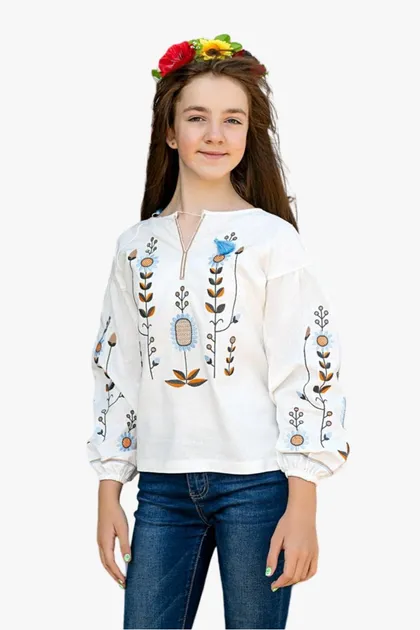 Сімейні вишиванки мама і донька Ромашки парні 268020411 льон жіноча (М)92 для дівчинки 158см молочні