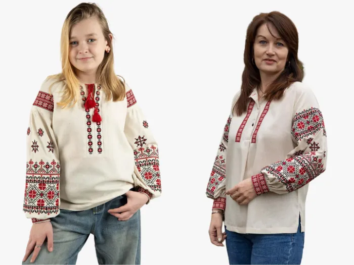 Сімейні вишиванки мама і донька Україночки парні 198020411 льон жіноча (М)88-92 для дівчинки 116см натуральний колір