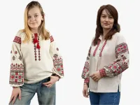 Сімейні вишиванки мама і донька Україночки парні 198020411 льон жіноча (М)88-92 для дівчинки 110см натуральний колір