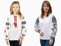 Сімейні вишиванки мама і донька Букетики з голубами парні 78020411 льон жіноча (М)88-92 для дівчинки 122см білі