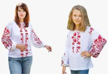 Сімейні вишиванки для мами і доньки Жар птиця парні 368020411 льон жіноча (М)92 для дівчинки 158см білі