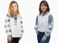 Вишиванки мама і донька Святкові парні сімейні 88020411 льон жіноча (М)88-92 для дівчинки 128см молочні
