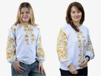 Сімейні вишиванки для мами і доньки Здійснення мрій парні 4368020411 льон жіноча (М)92 для дівчинки 122см білі з жовтою вишивкою