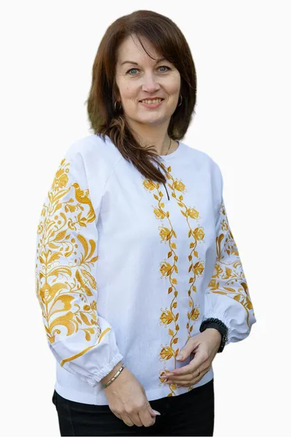 Сімейні вишиванки для мами і доньки Здійснення мрій парні 4368020411 льон жіноча (М)92 для дівчинки 140см білі з жовтою вишивкою