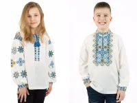 Сімейні вишиванки братик і сестричка Святкові лляні парні 55050411 льон 116см для хлопчика і для дівчинки молочні