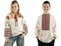 Парні вишиванки для братика і сестрички Українські традиції лляні сімейні 75050411 льон 146см для хлопчика і для дівчинки світло-бежеві