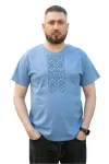 Літня чоловіча вишиванка Орнамент бавовняна з коротким рукавом 435706234 фулікра (2XL)112-116 джинсова