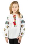 Дитяча вишиванка для дівчинки лляна Букети квітів і голуби 020411 льон 110см біла