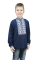 Вишиванка підліткова Гідність лляна для хлопчика з білим орнаментом 301234 льон 152см темно-синя