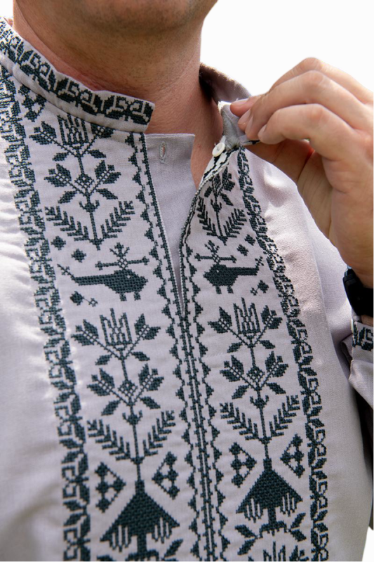 Вишиванка чоловіча лляна Захисник 72101234 льон (2XL)112-116 сіра