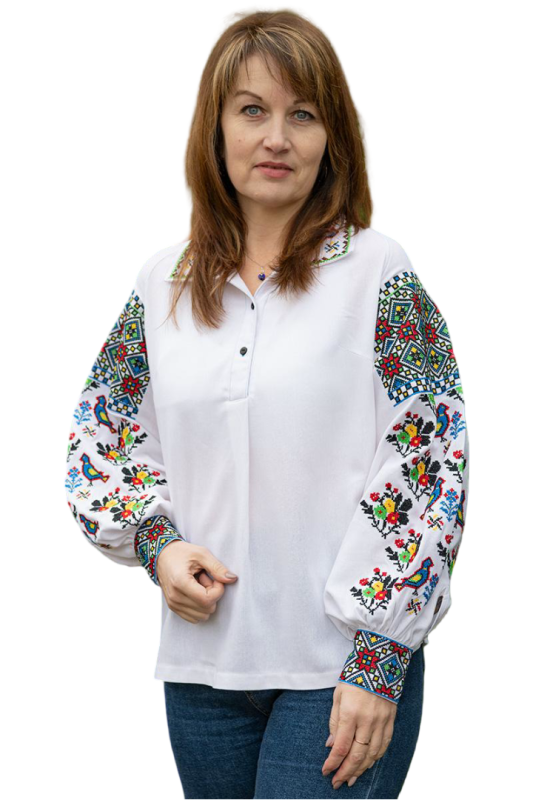 Вишиванка-блузка жіноча Орнамент з голубами 258020411 льон біла