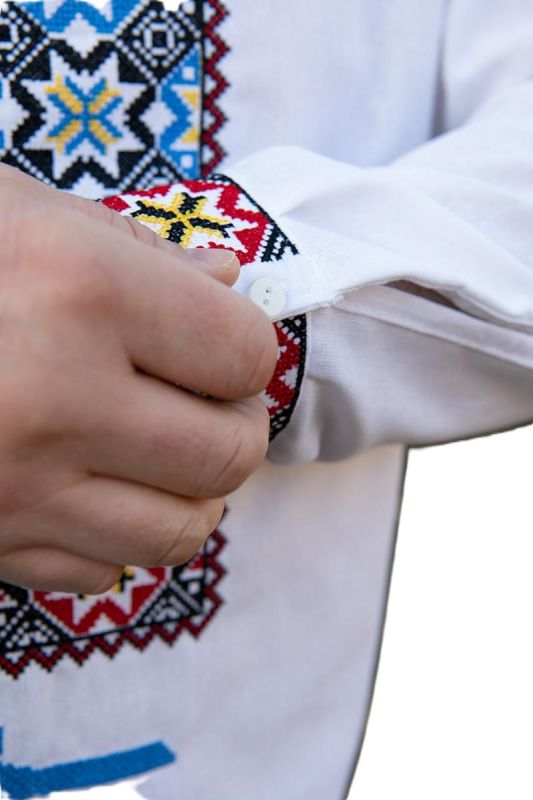 Чоловіча вишиванка лляна Барвисний орнамент  5201234 льон  (2XL)112-116 біла