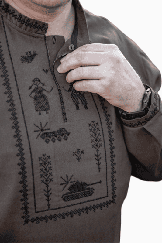 Вишиванка чоловіча Мужність лляна 191301234 льон  (2XL)112-116 хакі