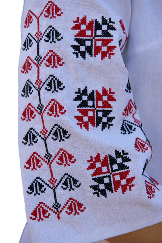 Блузка жіноча лляна з вишивкою червоно-чорний орнамент 158020411 льон (XL)104-108 біла