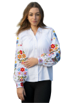 Блузка жіноча лляна з вишивкою  Квіти 9458020411 льон (3XL)120 біла