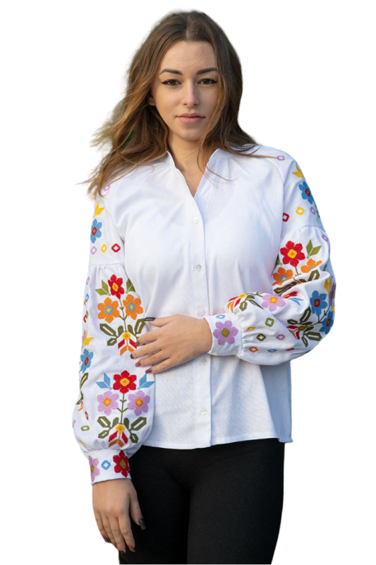 Блузка жіноча лляна з вишивкою  Квіти 9458020411 льон (3XL)120 біла