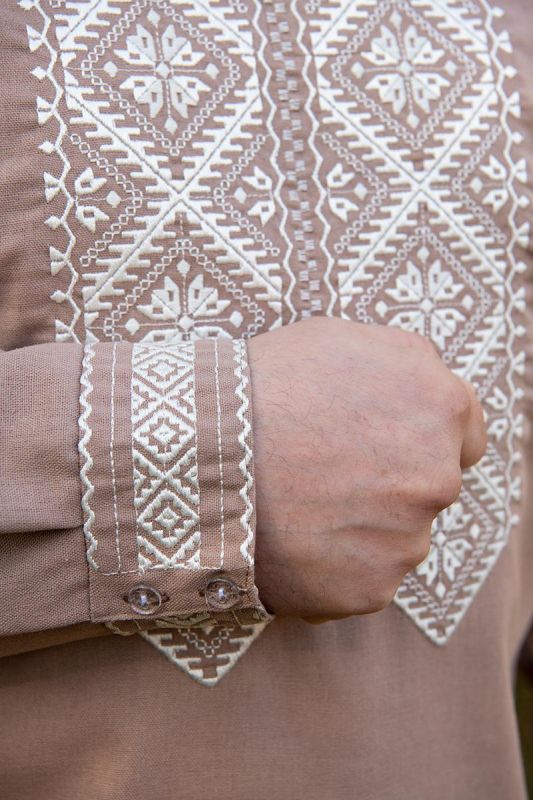 Вишиванка чоловіча Стильна 601234 льон (3XL)120 кавова