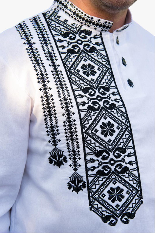Лляна чоловіча сорочка з вишивкою 901234 льон (2XL)112-116 біла