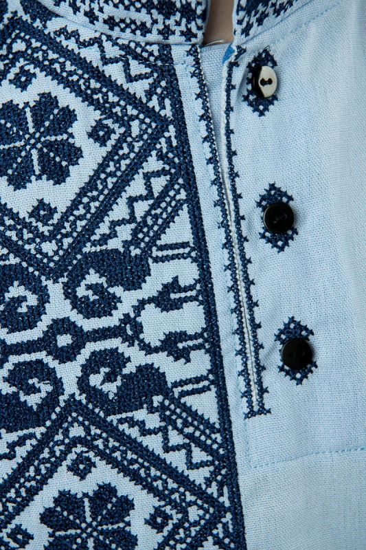 Вишиванка для хлопчика лляна дитяча ошатна сорочка 701234 льон 152см блакитна з етнічним орнаментом