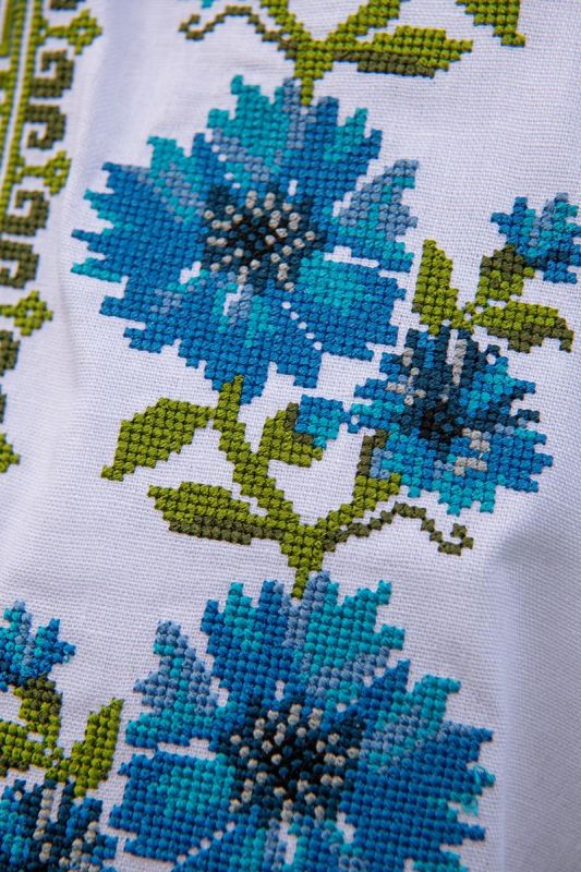 Вишиванка жіноча лляна Волошки з блакитним візерунком 454020411 льон (2XL)112-116 біла