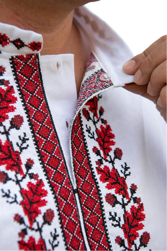 Чоловіча вишиванка  з червоним орнаментом Дуб 17201234  льон (M)88-92 біла