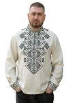 Лляна чоловіча вишиванка Оксамит 22101234 натуральний льон (3XL)120  з чорним візерунком