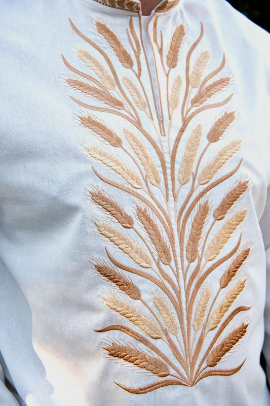 Вишиванка чоловіча Колоски пшениці 101234 льон  (3XL)120 молочна