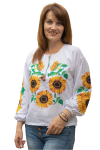 Жіноча вишиванка лляна з соняшниками 38020411 льон (2XL)112-116 біла