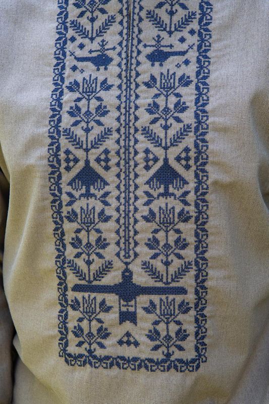 Вишиванка чоловіча лляна Захисник 52101234 льон   (XL)104-108 хакі