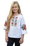 Вишиванка лляна для дівчинки Барвисті квіти дитяча блузка з орнаментом 120411 льон 152см біла