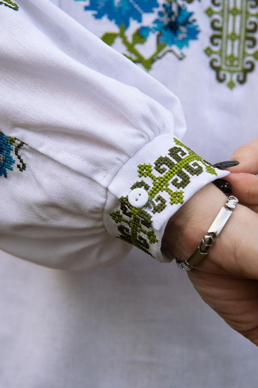Вишиванка жіноча лляна Волошки з блакитним візерунком 454020411 льон (S)80-84 біла