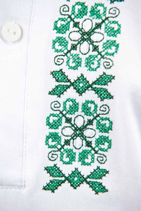 Дитяча вишиванка для хлопчика з коротким рукавом трикотажна сорочка 08234 фулікра 140см біла з орнаментом