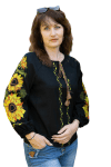 Лляна жіноча вишиванка Соняшники 9020411 льон  (2XL)116 чорна