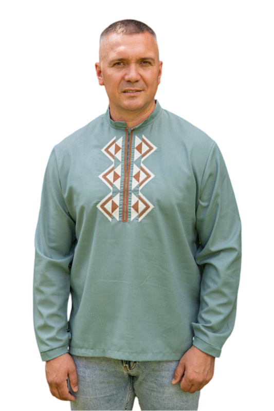 Чоловіча вишиванка Благополуччя 3201234 льон (2XL)112-116 сіро-зелена