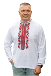 Чоловіча вишиванка  з червоним орнаментом Дуб 17201234  льон (3XL)120 біла